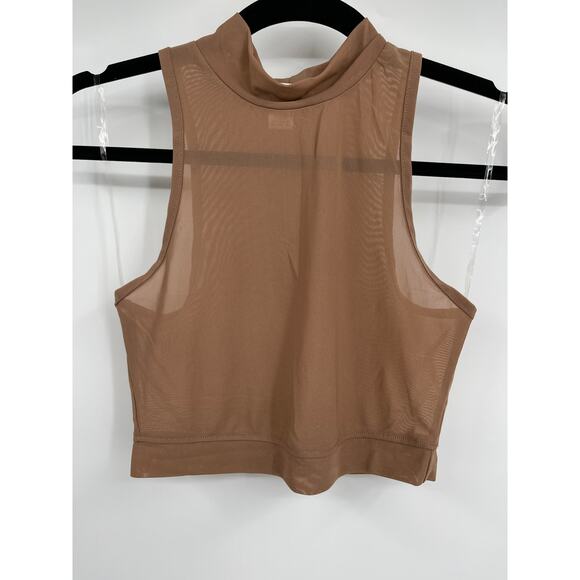 Bozzolo Womens Brown Mesh Sheer Mock Neck Crop Tank Top Sleeveless NEW Small - Picture 7 of 8